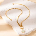 Luxurious gold-plated titanium necklace featuring a green square gemstone on stone - Crystal Square Necklace