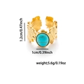 Anillo ajustable de acero inoxidable dorado con diseño de hoja y turquesa - Leaf Texture Design (Style 3) / Turquesa Azul