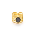 Anillo ajustable de acero de titanio dorado multicapa con gema ovalada gris central - Estructura de Alambre de Varias Capas (Estilo 1) / Ópalo Negro