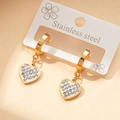 Golden stainless steel heart pendant hoop earrings with sparkling rhinestones set - Rhinestone Heart