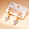 Orecchini a cuore in acciaio dorato con pavé di strass su supporto - Stile Cuore in Strass (0289)