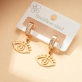 Golden stainless steel evil eye drop earrings with sparkling rhinestones for women - Pave Zircon Eye