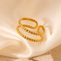 Golden double-layered titanium steel open ring with textured bead finish and luxury design - Double Layer Beaded Style (#0127)