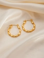 Macro detail of gold beaded olive link hoop earrings on white silk fabric background - U-Shaped E0251 Style