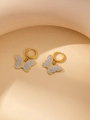 Close-up of gold-plated butterfly earrings with micro-pave white cubic zirconia stones - 18K Gold / Rhinestone Butterfly D2
