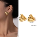 Gouden hartvormige titanium stalen oorbellen met trendy gegolfde rimpeltextuur - 3D Geplooide Hart Stijl