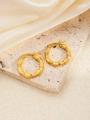 Macro view of gold plated titanium steel hoop earrings with bamboo texture on stone - Stepped Texture Hoop (BJGE0256)