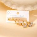 Stainless steel earring set with gold ball studs, pave hoops, and butterfly drops - Butterfly Style Set (BJGE0368) / Gold