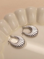 Minimalist silver ribbed croissant hoop earrings with polished metal texture - Ribbed Vintage Style (#0221)