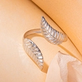 Silver leaf adjustable open ring with realistic feather texture and minimalist design - Double Leaf Style (28) / Steel