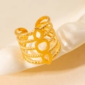 Gold multi-layer geometric titanium steel ring with layered twist texture and open design - Multi-layer Geometric Hollow (#0229)