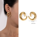 Boucles d'oreilles créoles en titane doré avec un design en spirale de 3,2 cm - Style Créole en C Épaisse en Spirale