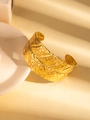 Detail of golden stainless steel cuff bracelet with realistic leaf texture and hammered finish - Retro Leaf Vein Style