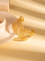 Detail of a wide gold-plated stainless steel cuff with geometric multi-layer texture - Modern Geometric Line Interlocking Style