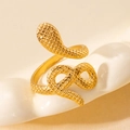 Polished gold snake ring with realistic scale texture and adjustable open design - Snake Scale Texture (#0222)