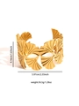 Detail showing gold ginkgo leaf cut-out design and dimensions of the steel bangle - Ginkgo Leaf Style (BJGB0166)