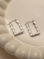 Orecchini a cerchio rettangolari in acciaio al titanio argento con trama di bambù - Stile Cerchio Grande in Bambù Bionico (#0204)