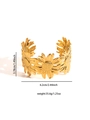 Detail view of 18K gold plated sunflower open cuff bangle with size and weight metrics - Sunflower Style (BJGB0169)