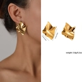 Boucles d'oreilles minimalistes dorées à vagues irrégulières avec fini brillant - Clou Ondulé Irrégulier (ZJGE0406)