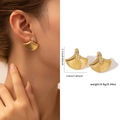 Boucles d'oreilles dorées en forme de feuille de ginkgo avec strass blancs et mesures - Ginkgo en Strass Texture Radiale (ZJGE0531)