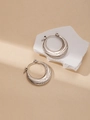 Orecchini a cerchio a mezzaluna in argento minimalisti con texture incise per donna - Stile Cerchio a Mezzaluna con Texture Radiale (#0190)