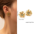 Boucles d'oreilles soleil dorées avec zircons colorés et détails des dimensions - Tournesol en Gemmes Multicolores (ZJGE0533)