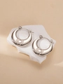 Orecchini a mezzaluna in argento lucido con incisione a stella su pietra - Stile Mezzaluna Incisa con Stelle (#0184)
