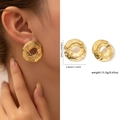Boucles d'oreilles en acier titane doré à texture martelée, diamètre de 2,8 cm - Donut Texture Martelé (ZJGE0536)