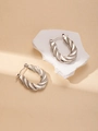 Orecchini a cerchio minimalisti in acciaio al titanio argento con design a trama intrecciata - Stile Orecchino Ovale Intrecciato Intrecciato (#0187)