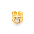 Detalle de anillo geométrico multicapa dorado con una piedra de opale óvalo central - Estructura de Alambre de Varias Capas (Estilo 1) / Perla Blanca