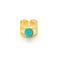 Detalle del anillo geométrico dorado de capas con una piedra turquesa central engastada - Estructura de Alambre de Varias Capas (Estilo 1) / Turquesa Azul
