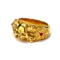 Punk style gold skull ring for men with red crystal eyes and crossbone design - US 7 / Gold Red Zircon