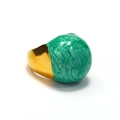 Geometric gold titanium steel ring featuring a large dome green enamel marble texture - US 8 / Gold Green Enamel