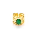 Detalle de anillo dorado de varias capas con una piedra preciosa verde y banda ajustable - Estructura de Alambre de Varias Capas (Estilo 1) / Piedra de Ojo de Gato Verde Esmeralda