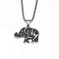 Detail view of retro elephant pendant featuring ethnic patterns and oxidized silver finish - Silver Color Single Pendant
