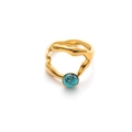 Anillo vintage de acero de titanio con diseño fluido orgánico y turquesa - Irregular Lava Design (Style 2) / Turquesa Azul