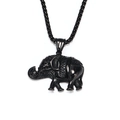 Close-up of vintage black titanium steel elephant pendant with textured details and box chain - Black Color Single Pendant