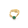 Anillo ajustable de acero de titanio dorado con líneas de lava y gema verde - Irregular Lava Design (Style 2) / Piedra Ojo de Gato Verde Hierba