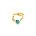 Anillo multicapa de acero de titanio dorado con gema turquesa y diseño orgánico - Irregular Lava Design (Style 2) / Piedra de ojo de gato azul pavo real