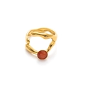 Anillo abierto multicapa de acero de titanio dorado con piedra ágata redonda marrón rojizo - Irregular Lava Design (Style 2) / Piedra de Ojo de Gato Rojo Anaranjado