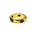 Detailed close-up of 18k gold-plated ring with inlaid black oval zircon gemstones - US 6 / Gold Black Zirconia
