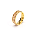 Detail view of gold eternity ring with amber rectangular crystals and polished finish - Gold Champagne Rhinestone 5.5mm