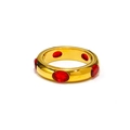 Detailed macro shot of an 18k gold plated ring featuring sparkling red oval zircons - US 6 / Gold Red Zirconia