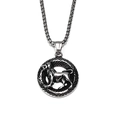 Detailed relief of a lion on a silver hollow round pendant with box chain necklace - Steel Leo Pendant Only (Without Chain)