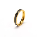 Detailed view of gold plated titanium steel ring with rectangular black zircon stones - US 7 / Gold Black Rhinestone 3mm