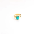 Anillo ajustable de acero de titanio dorado con piedra turquesa ovalada natural - Simple Oval Inlay (Style 4) / Turquesa Azul
