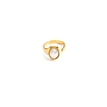 Anillo ajustable de acero de titanio dorado con líneas multicapa y gema ovalada blanca - Simple Oval Inlay (Style 4) / Perla Blanca