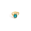 Anillo ajustable de titanio dorado con banda multicapa y piedra ojo de gato turquesa oval - Simple Oval Inlay (Style 4) / Piedra de ojo de gato azul pavo real