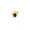 Anillo ajustable de titanio dorado con una piedra ovalada azul marino estilo vintage - Simple Oval Inlay (Style 4) / Piedra de Ojo de Gato Azul Marino