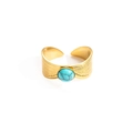 Detalle del anillo vintage dorado con piedra turquesa y textura de ala bohemia - Striped Texture Craft (Style 5) / Turquesa Azul